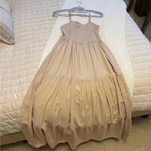 Beige Smocked Maxi Dress